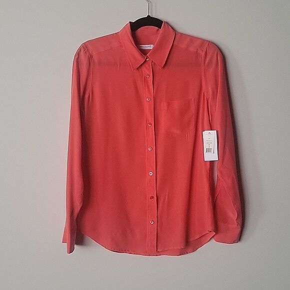 NWT Equipment S Coral Silk Button Up Modest Long Sleeve Office Shirt Top Blouse - Picture 1 of 13